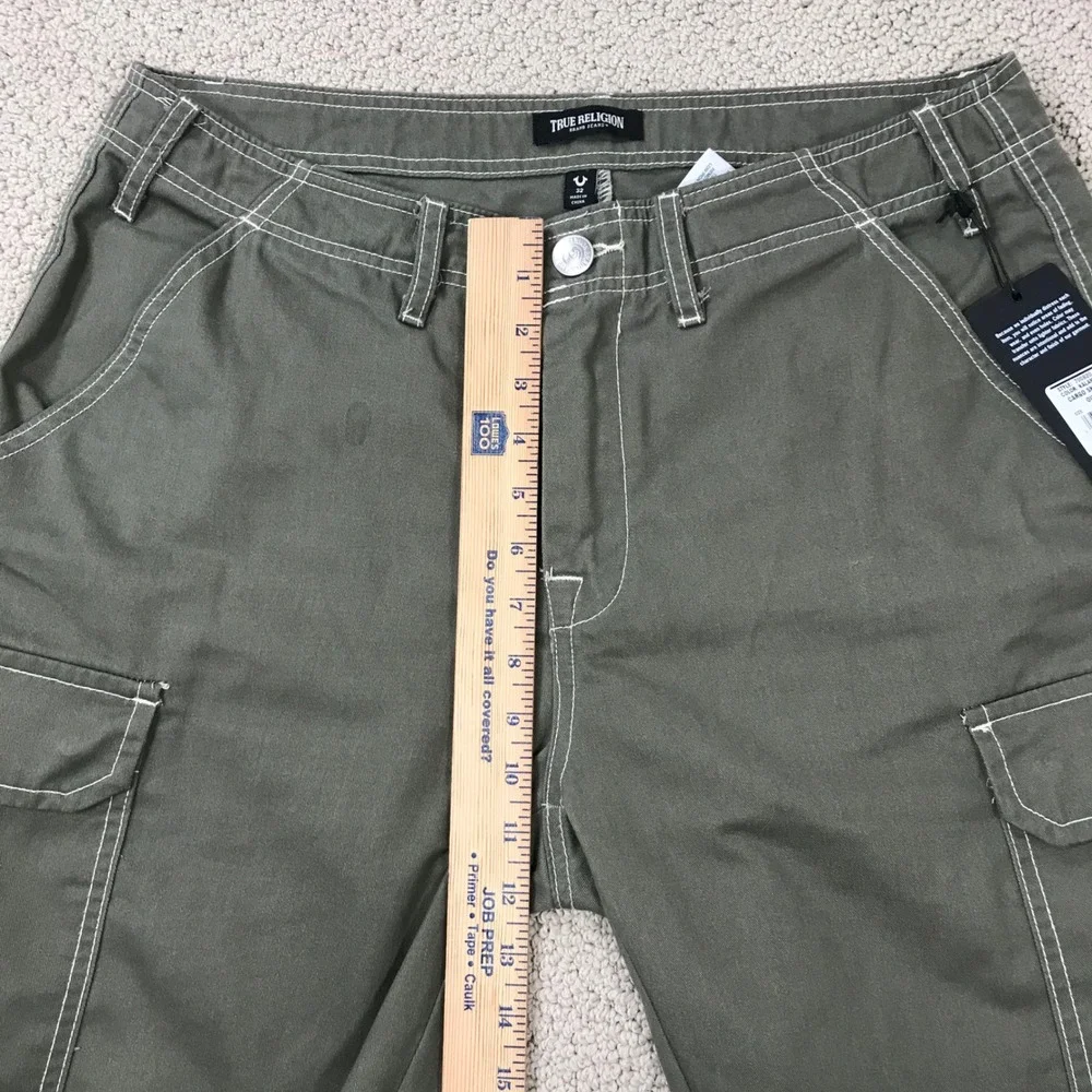 True Religion Mens Kalamata Cargo Pants Olive Green Contrast Stitch Size 32 NWT